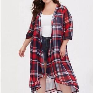 Torrid kimono duster navy & red plaid sz 1/2